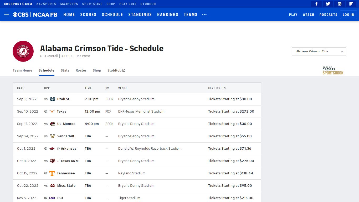 2022 Alabama Crimson Tide Schedule - College Football